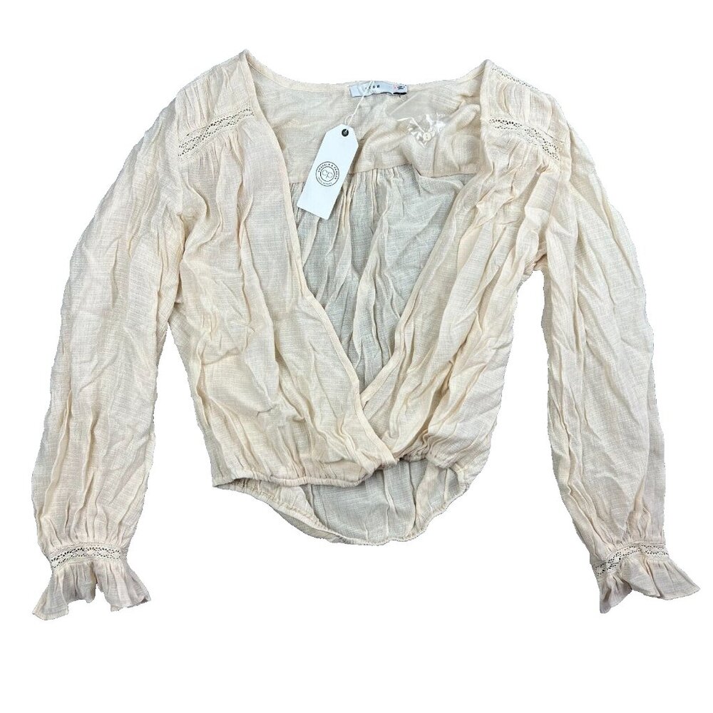 Lush Cream White Crop Top Crossover BOHO Blouse Womens Size Small